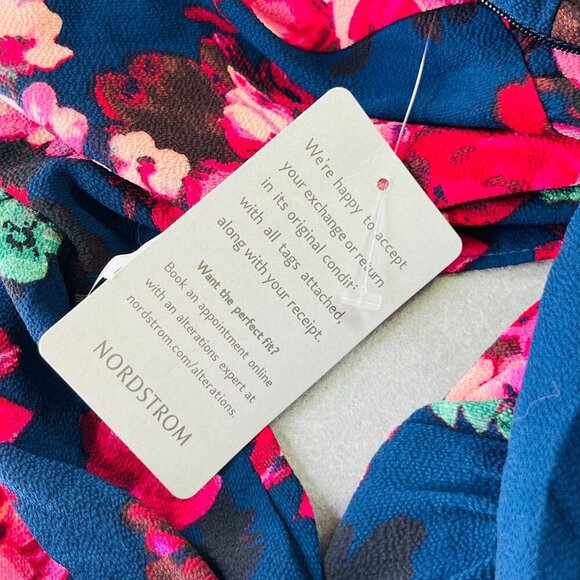 London Times Floral Smocked Bodice A-Line Midi Dress Size 6 Navy Floral - Picture 9 of 13